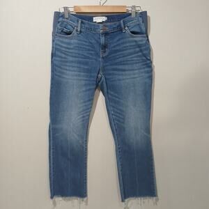 Hatch Medium Blue Cropped Frayed Hem Jeans